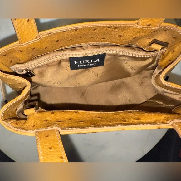 Furla Vintage Ostrich Embossed Leather Two Way Bag (EUC) and Dustbag - Picture 11 of 16